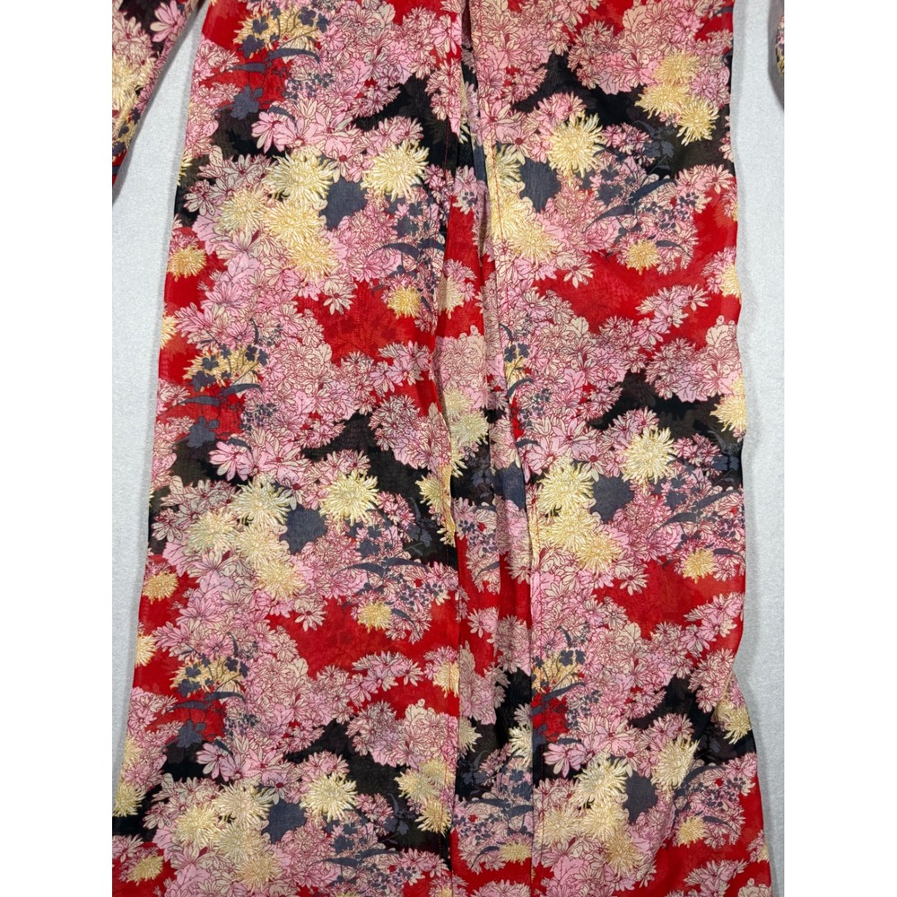 Sheer Whimsy Fairy Boho Feminine Floral Duster Red Pink Ruffle Sleeve S/M - Picture 2 of 16